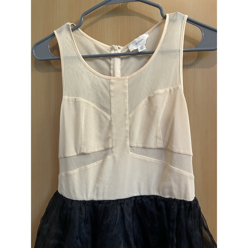 EN CREME Sheer Ivory Black Sleeveless Mini Dress Medium Lined Tulle Skirt - Picture 4 of 12
